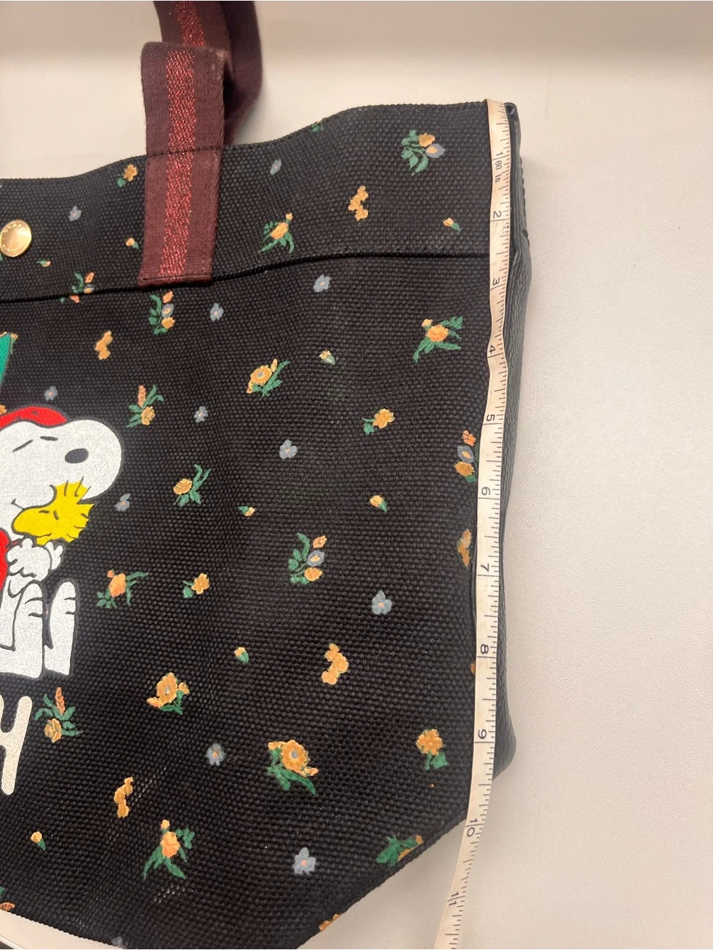 Coach Black Canvas Tote with Red Apple Snoopy Graphic
